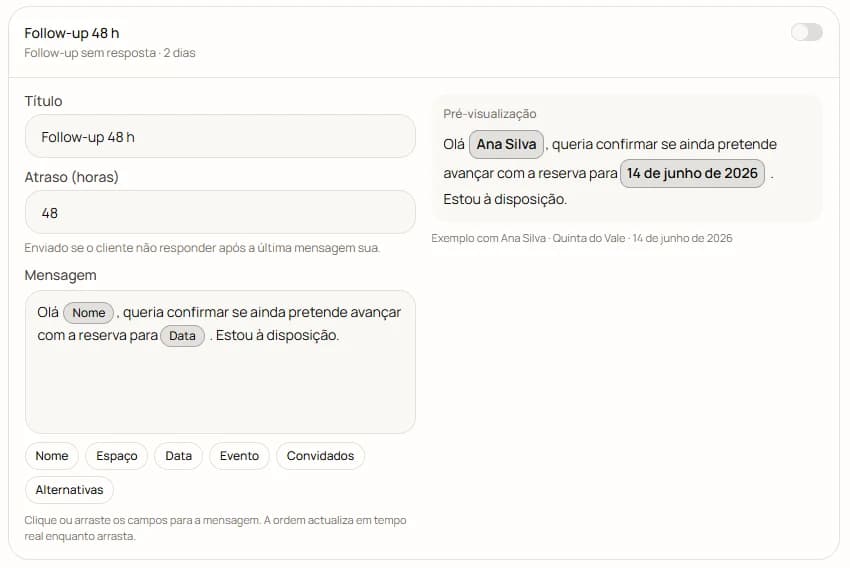 Sequência de follow-ups no CRM Celebria