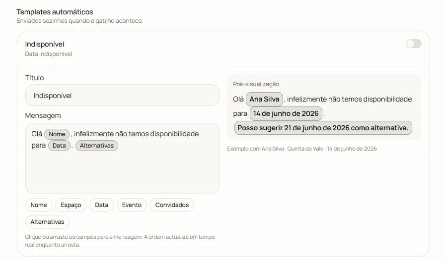 Templates de resposta rápida na Celebria